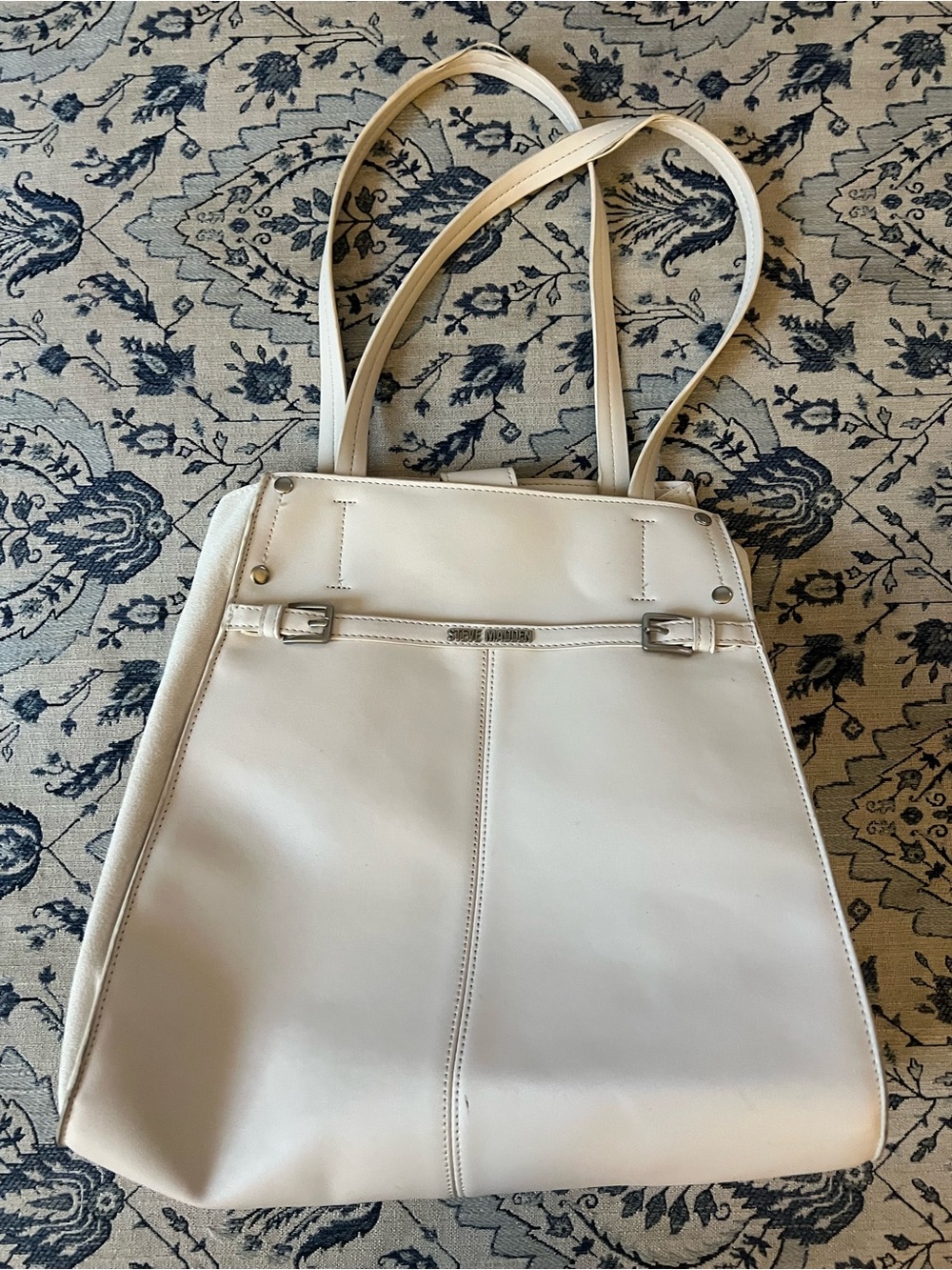 Steve Madden Off-White Leather Tote with Dual Straps